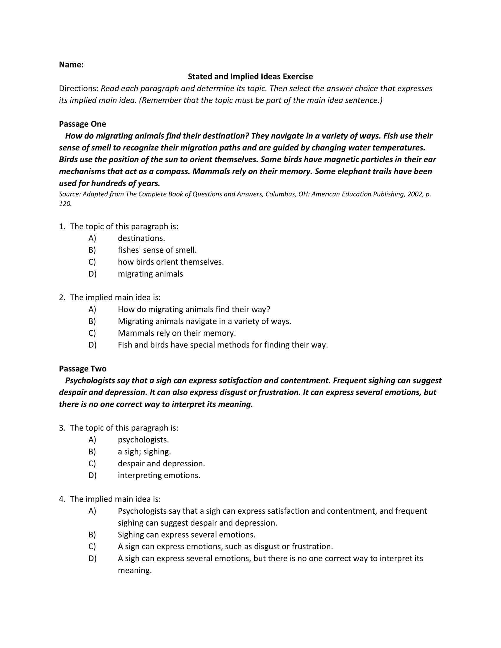 Free Printable Main Idea Worksheets [PDF] With Answers