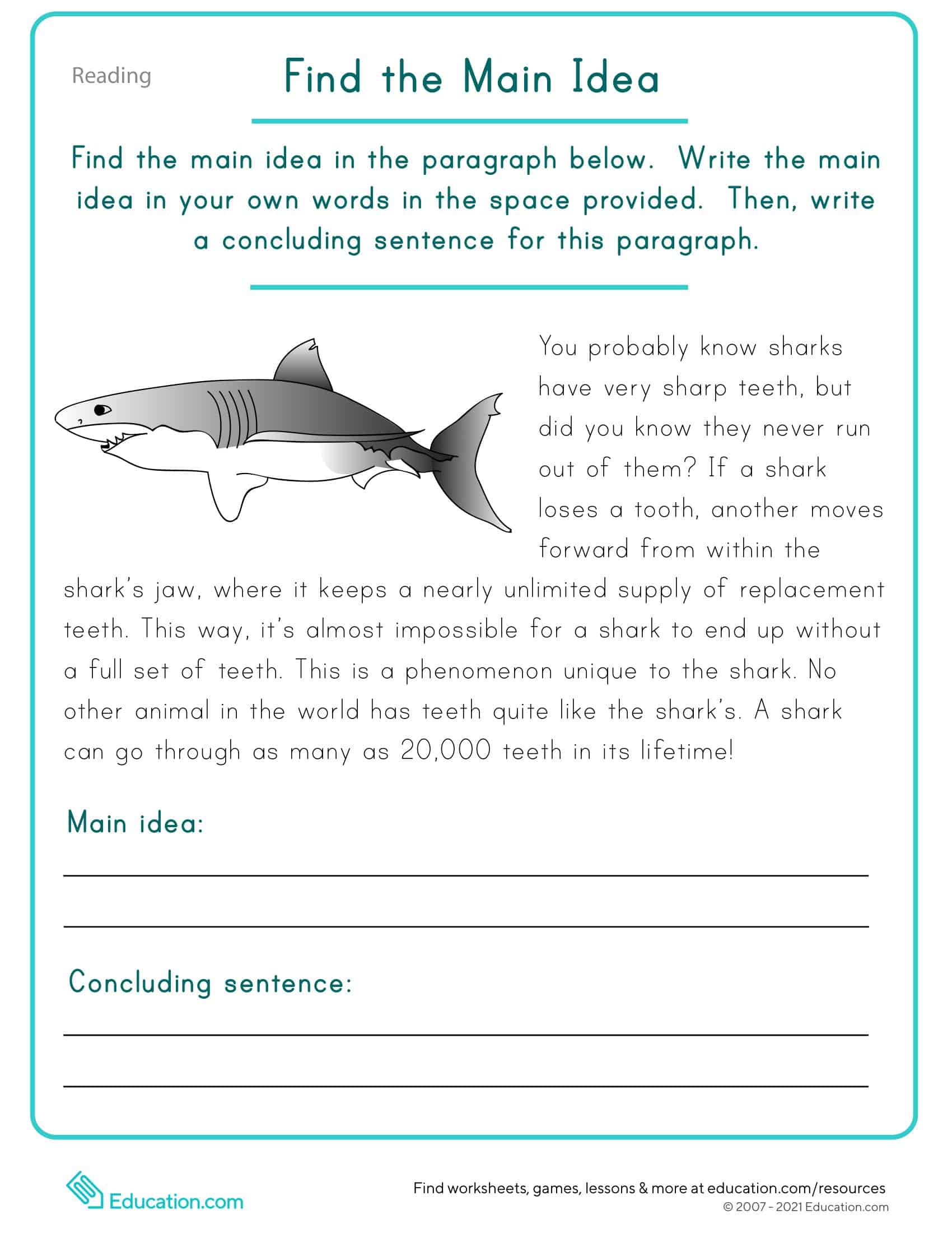 Free Printable Main Idea Worksheets [PDF] With Answers