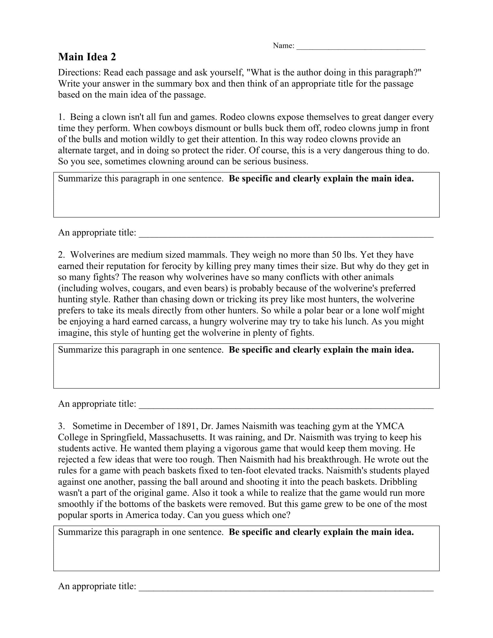 Free Printable Main Idea Worksheets [PDF] With Answers