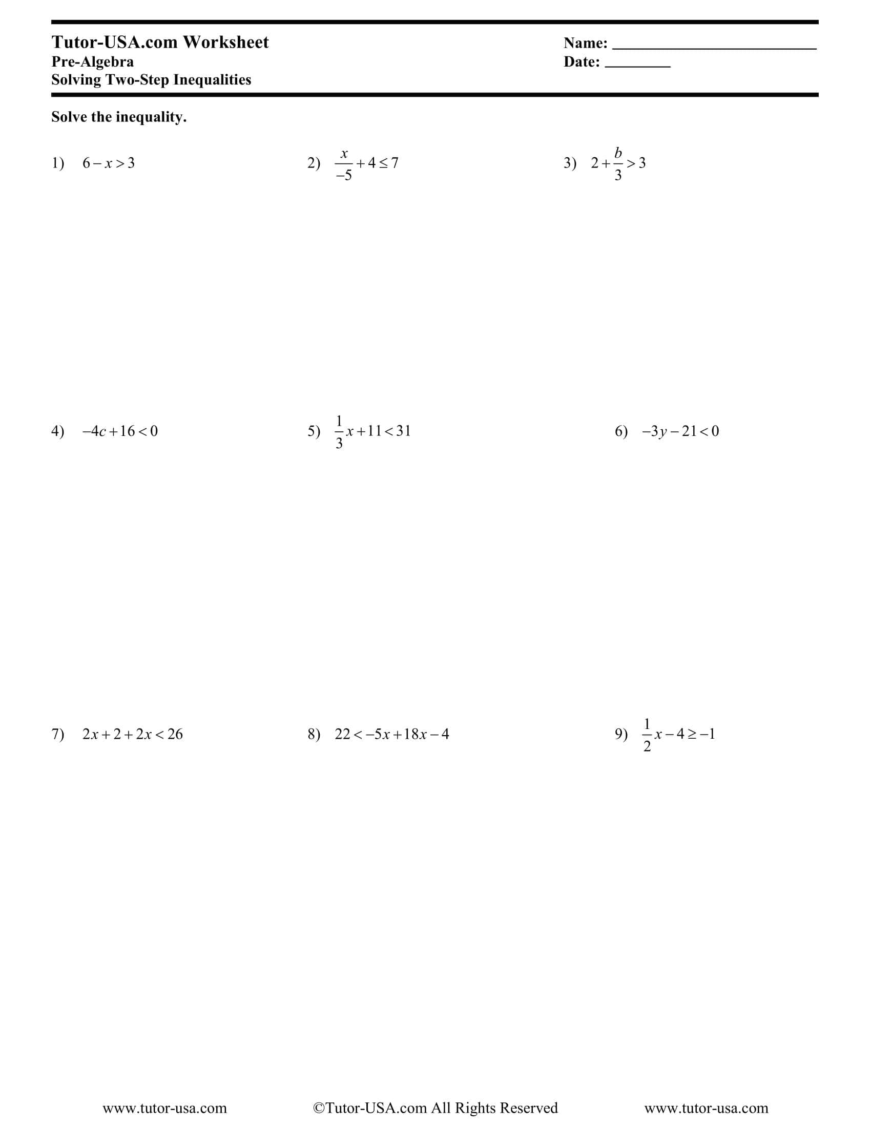 Free Printable Solving Inequalities Worksheets [PDF] Answers
