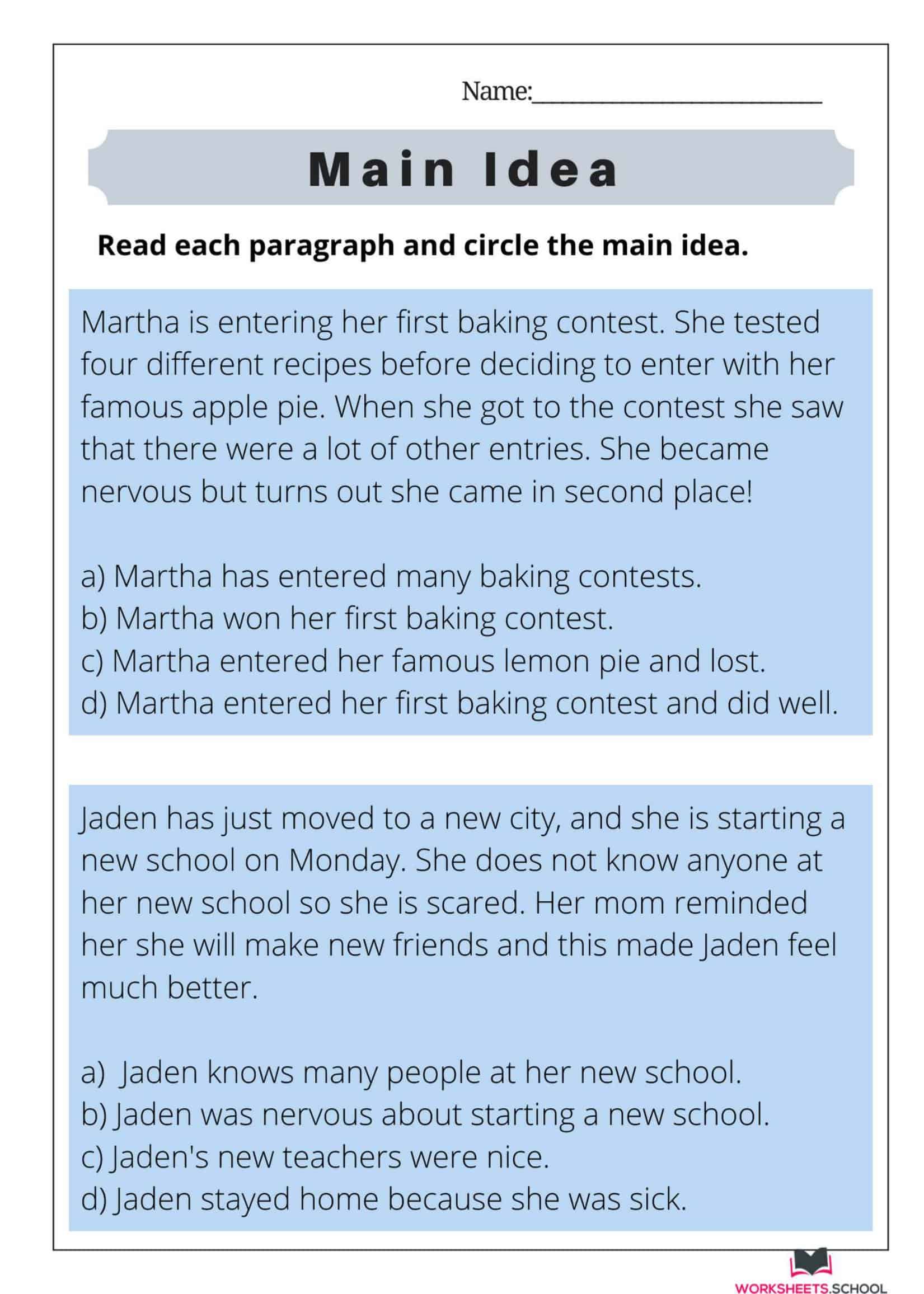 Free Printable Main Idea Worksheets [PDF] With Answers