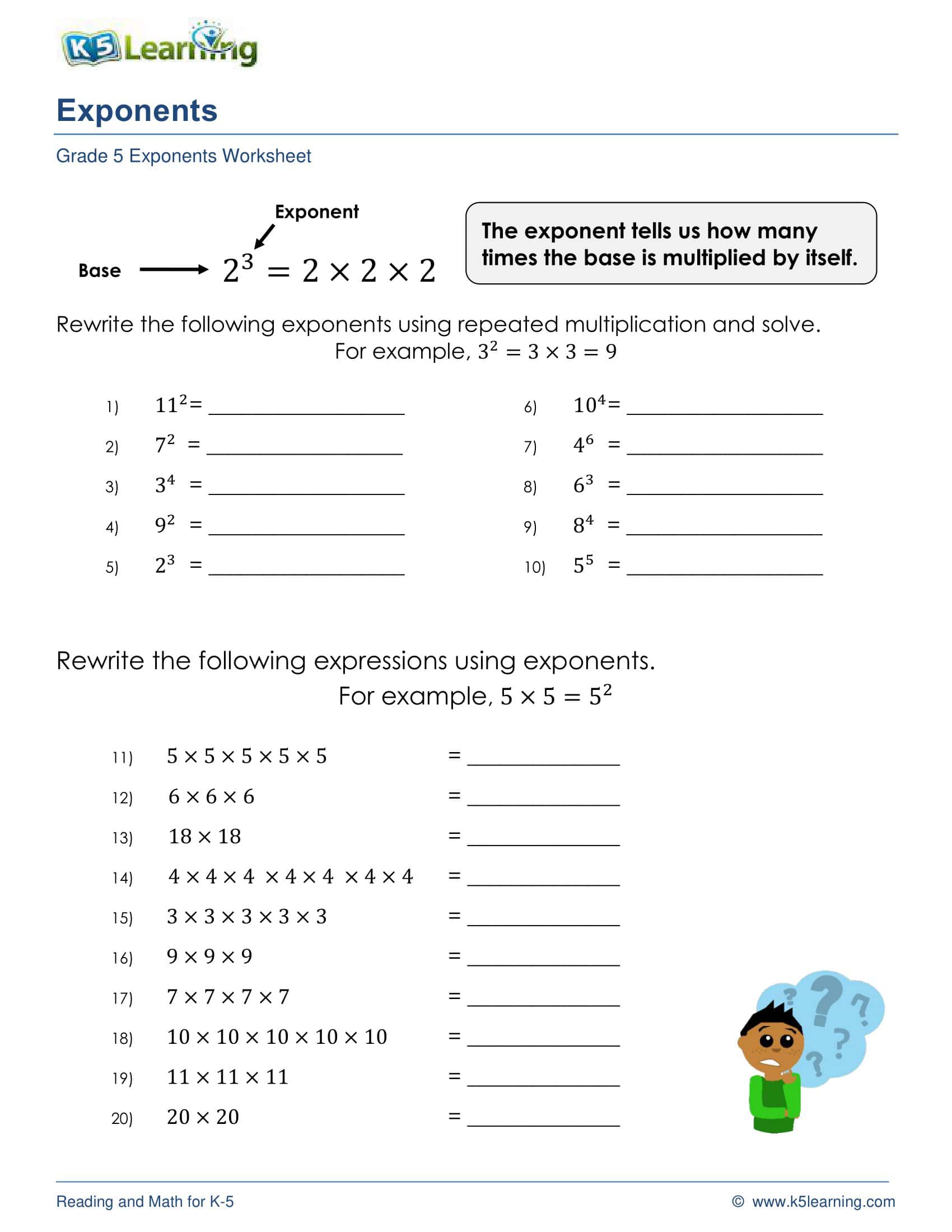 Free Printable Exponent Rules Worksheets [PDF] Answers Grade 1-12
