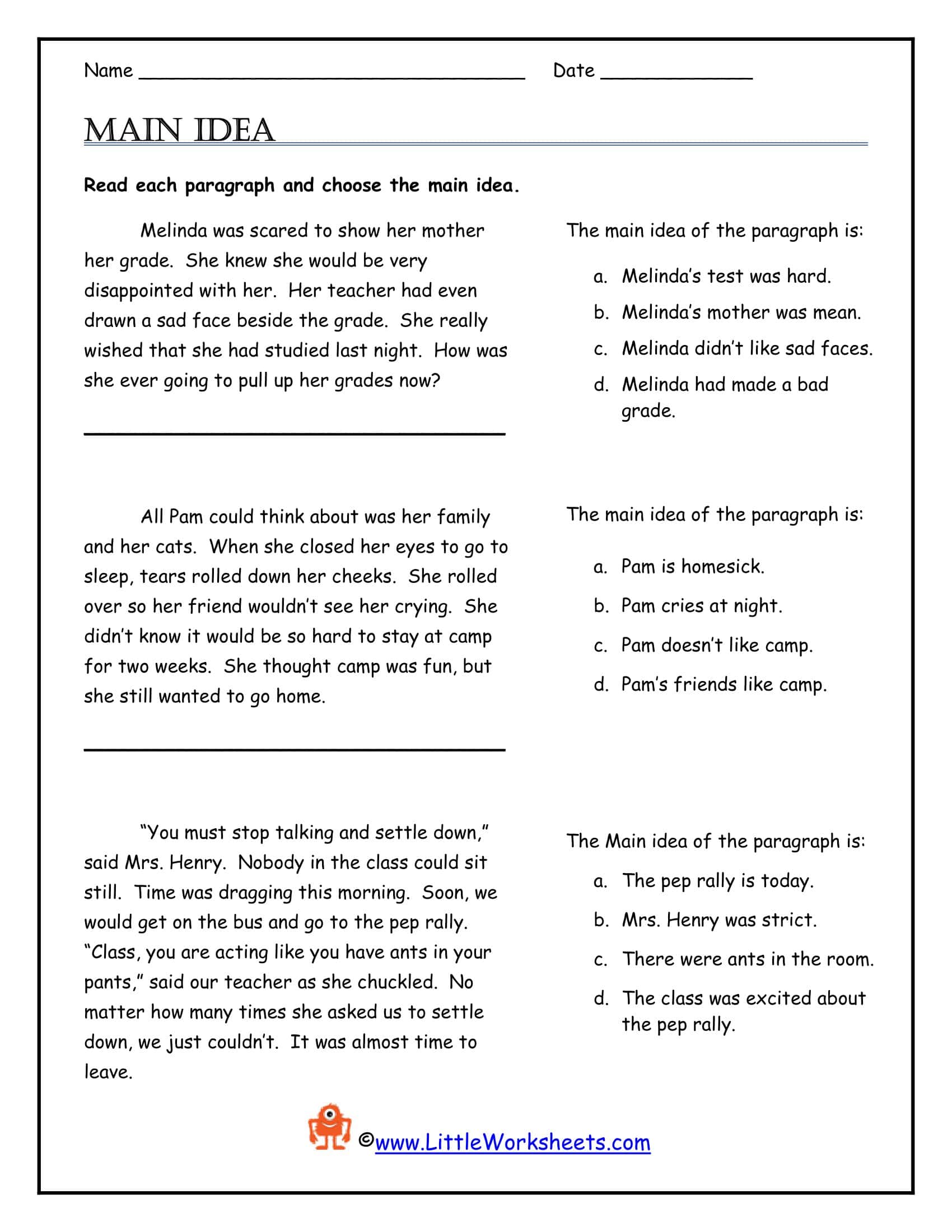 Free Printable Main Idea Worksheets [PDF] With Answers