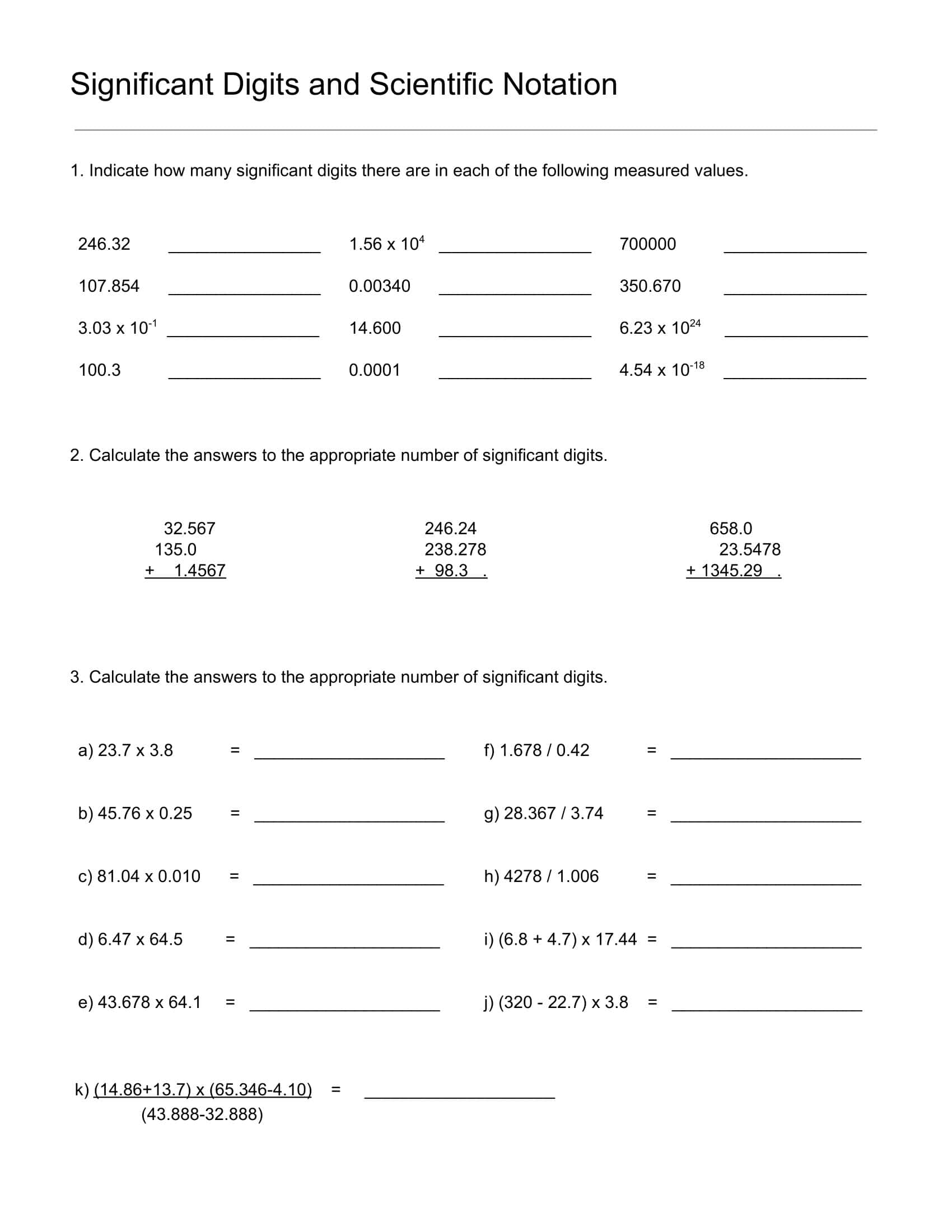 Free Printable Scientific Notation Worksheets [PDF] Answers Grade 1-12