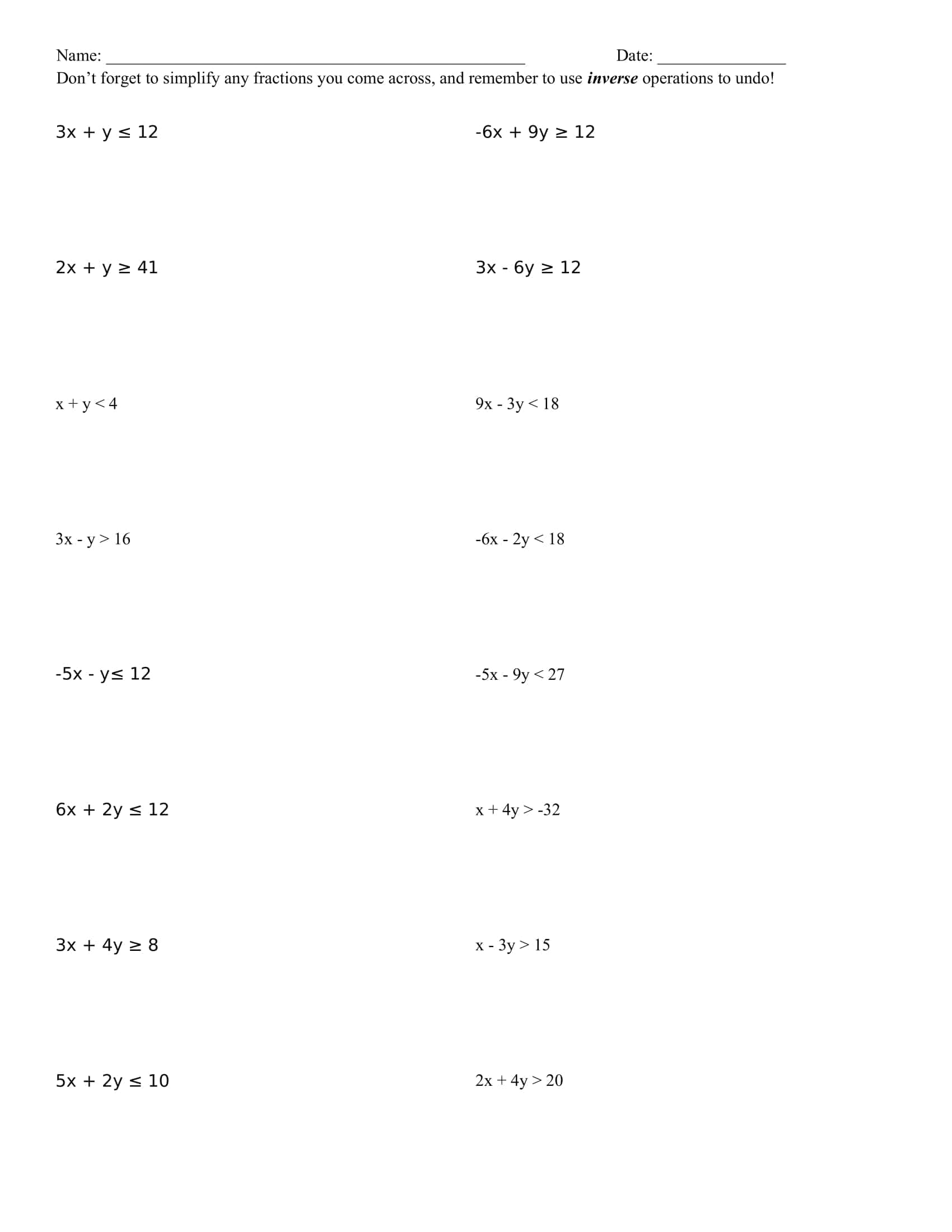 Free Printable Solving Inequalities Worksheets [PDF] Answers
