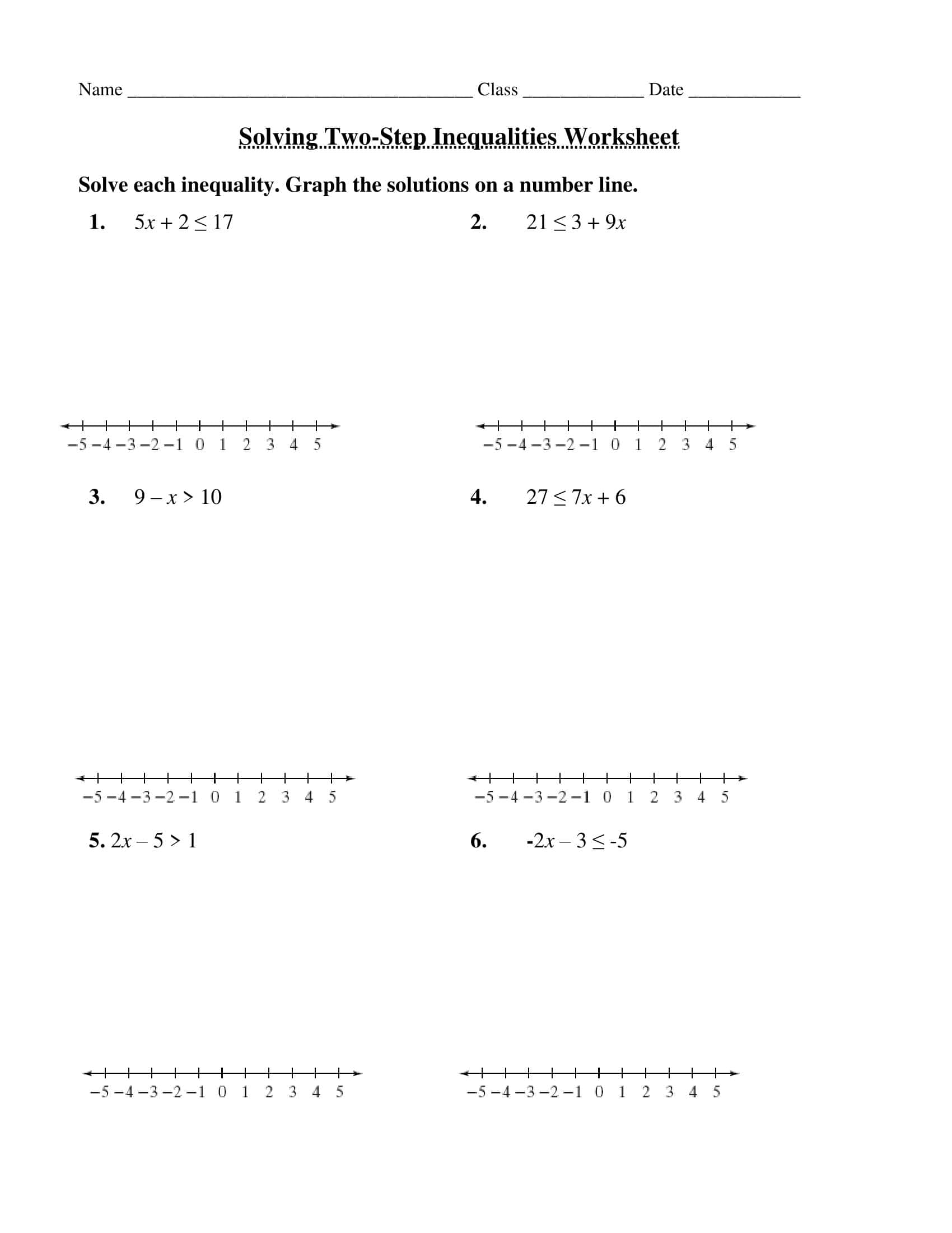 Free Printable Solving Inequalities Worksheets [PDF] Answers