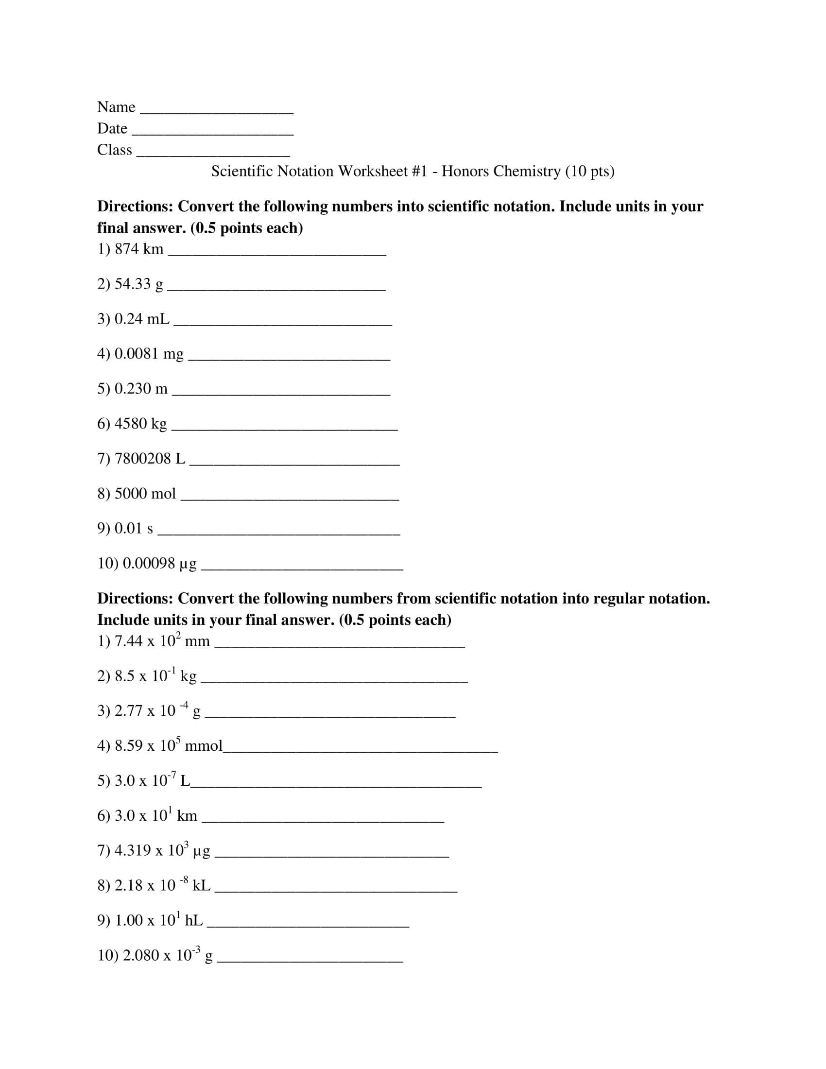 Free Printable Scientific Notation Worksheets [PDF] Answers Grade 1-12
