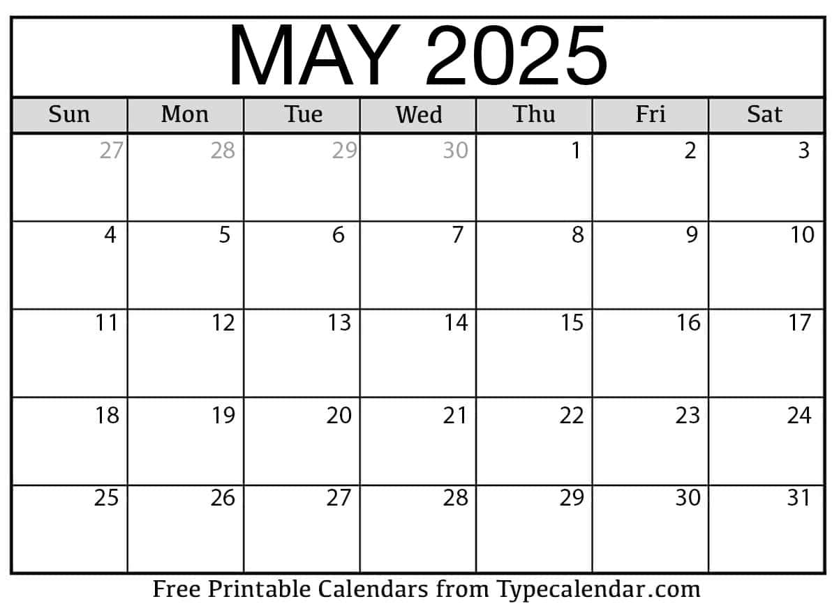 May 2025 Typable Calendar Joshua C Farmer