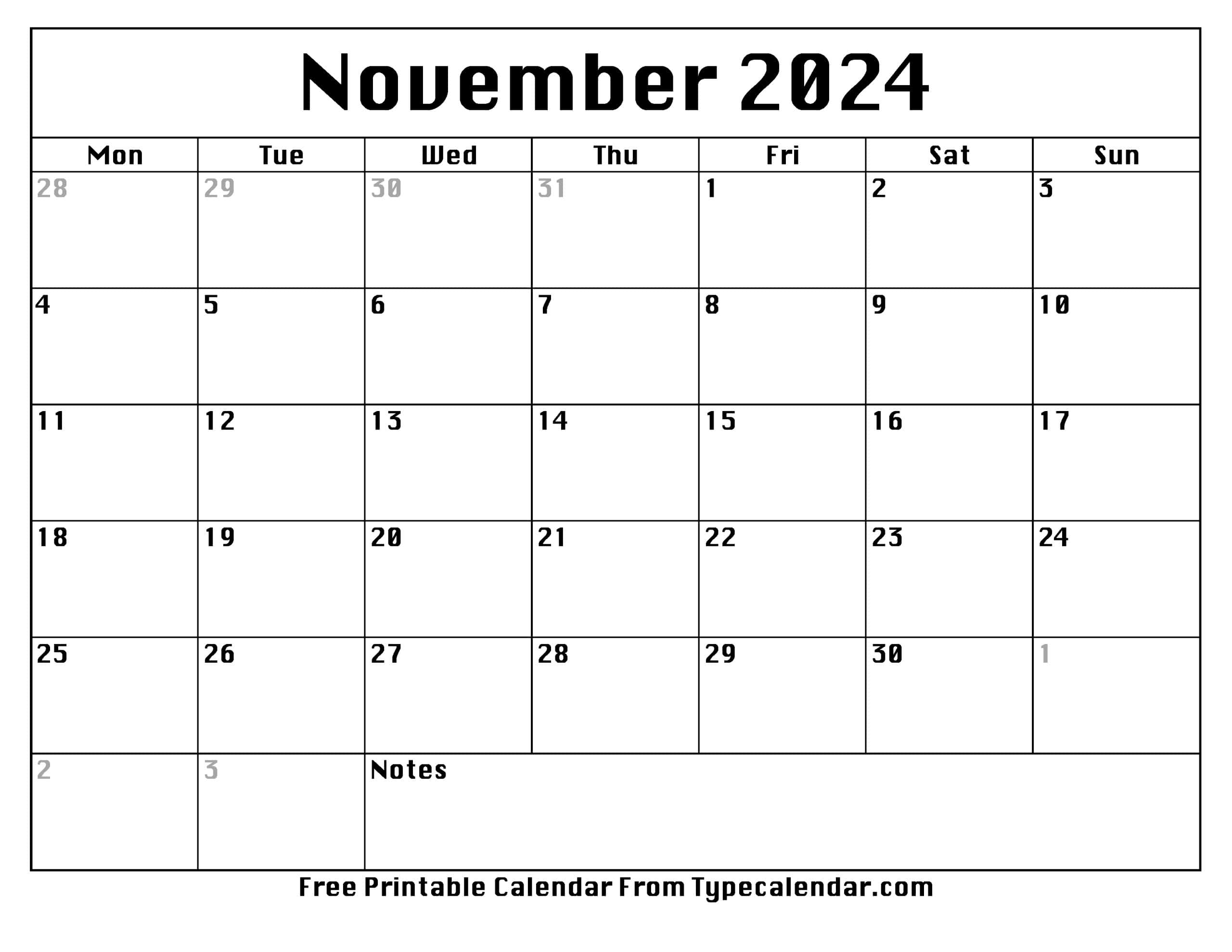 Free November 2024 Calendar Printable