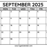 September 2025 Calendar