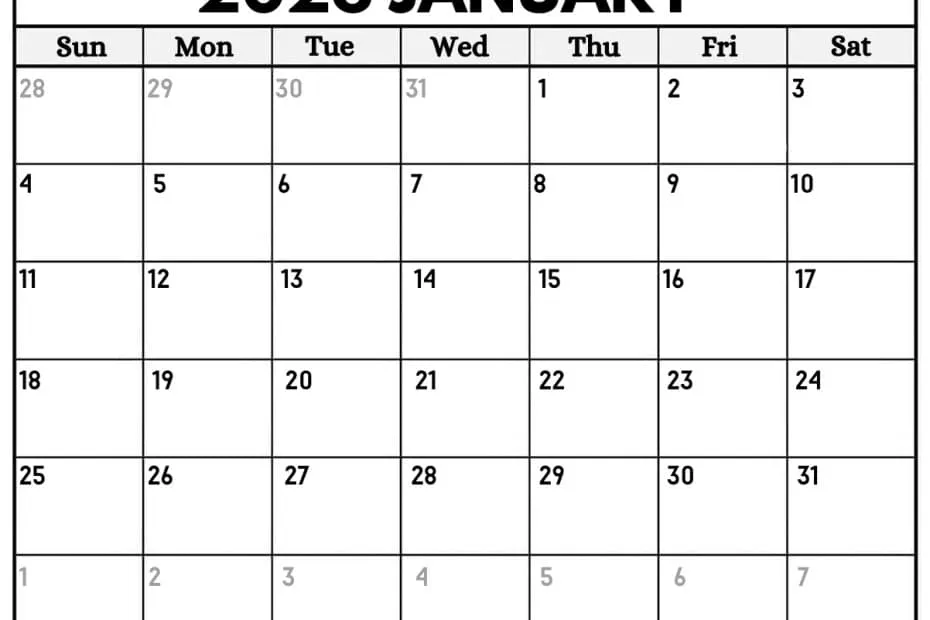 January 2026 Calendar