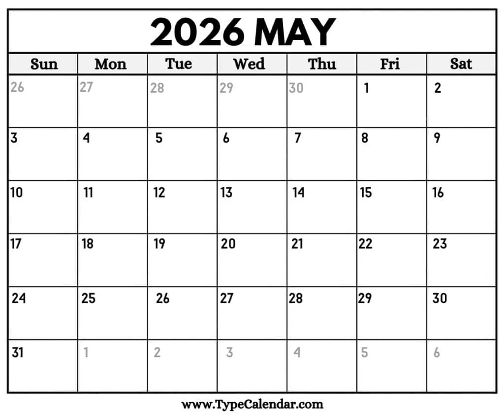 2026 May Calendar