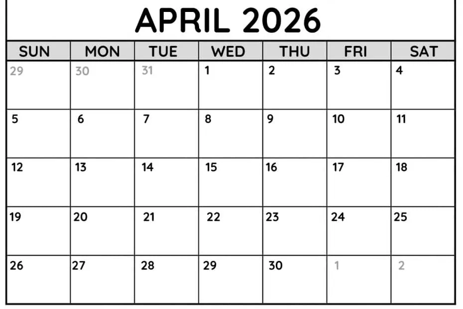 April 2026 Calendar