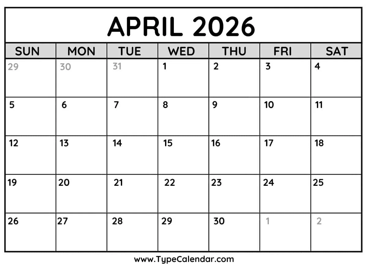 April 2026 Calendar