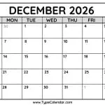 December 2026 Calendars 3 December 2026 Calendar