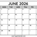June 2026 Calendar