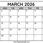 March 2026 Calendar