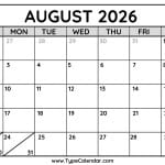 August 2026 Calendars 3 August 2026 Calendar