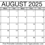 Blank august 2025 calendar pdf printable