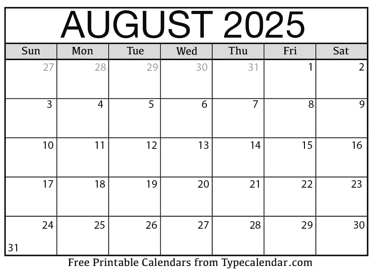 Blank august 2025 calendar pdf printable Blank august 2025 calendar pdf printable