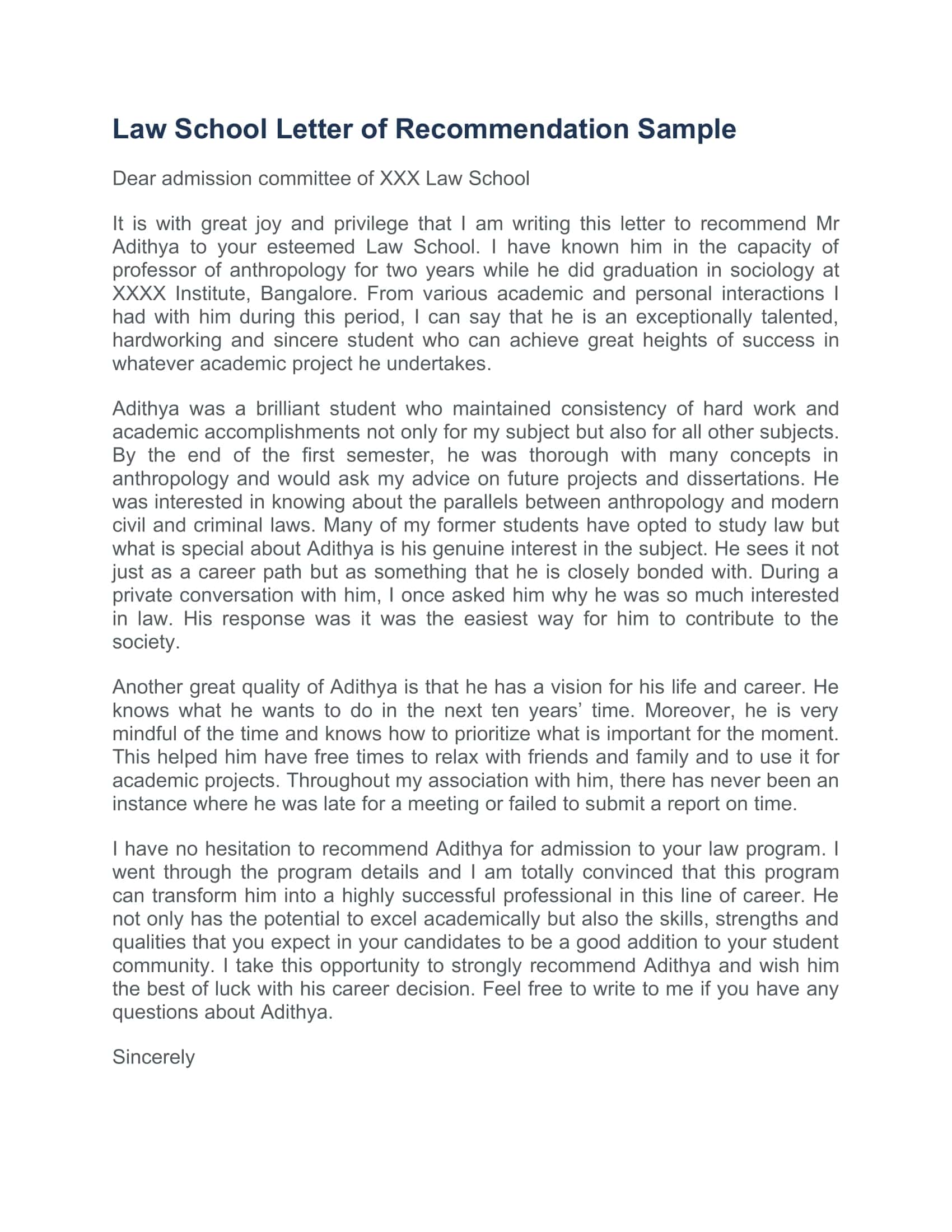 Blank For Law School Letter Of Recommendation Blank For Law School Letter Of Recommendation