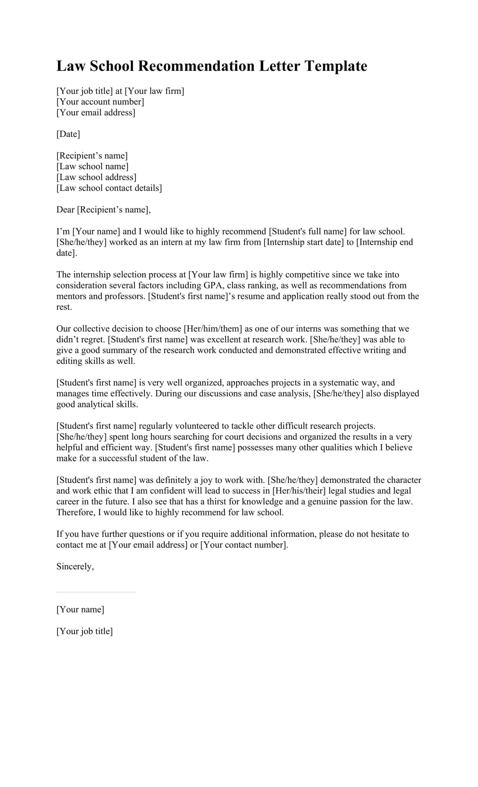 Blank Law School Letter Of Recommendation Blank Law School Letter Of Recommendation
