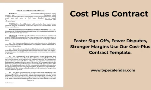 Free Printable Cost Plus Contract Templates