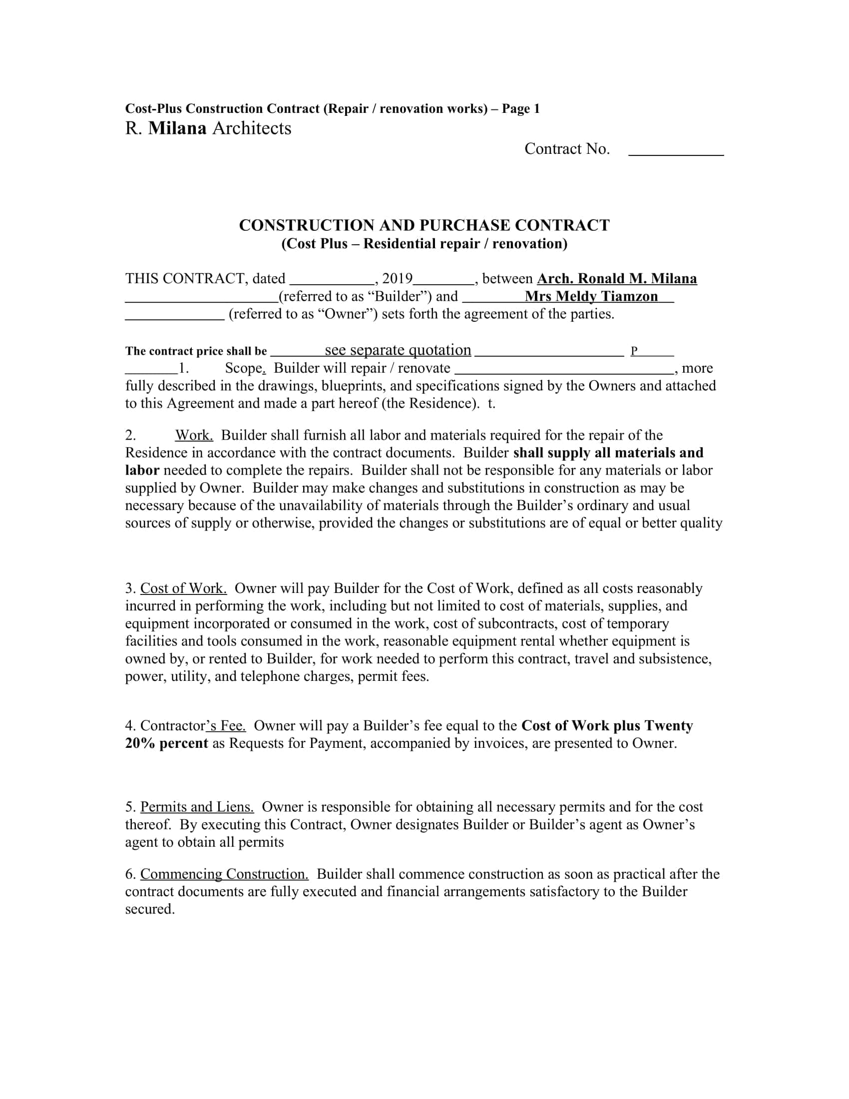 Cost Plus Contract Example Printable Cost Plus Contract Example Printable