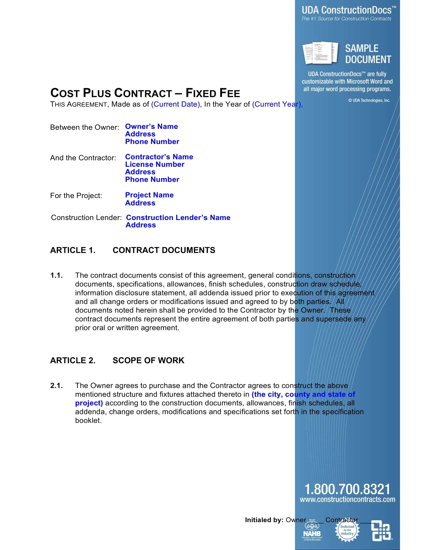 Cost Plus Contract Fillable Cost Plus Contract Fillable