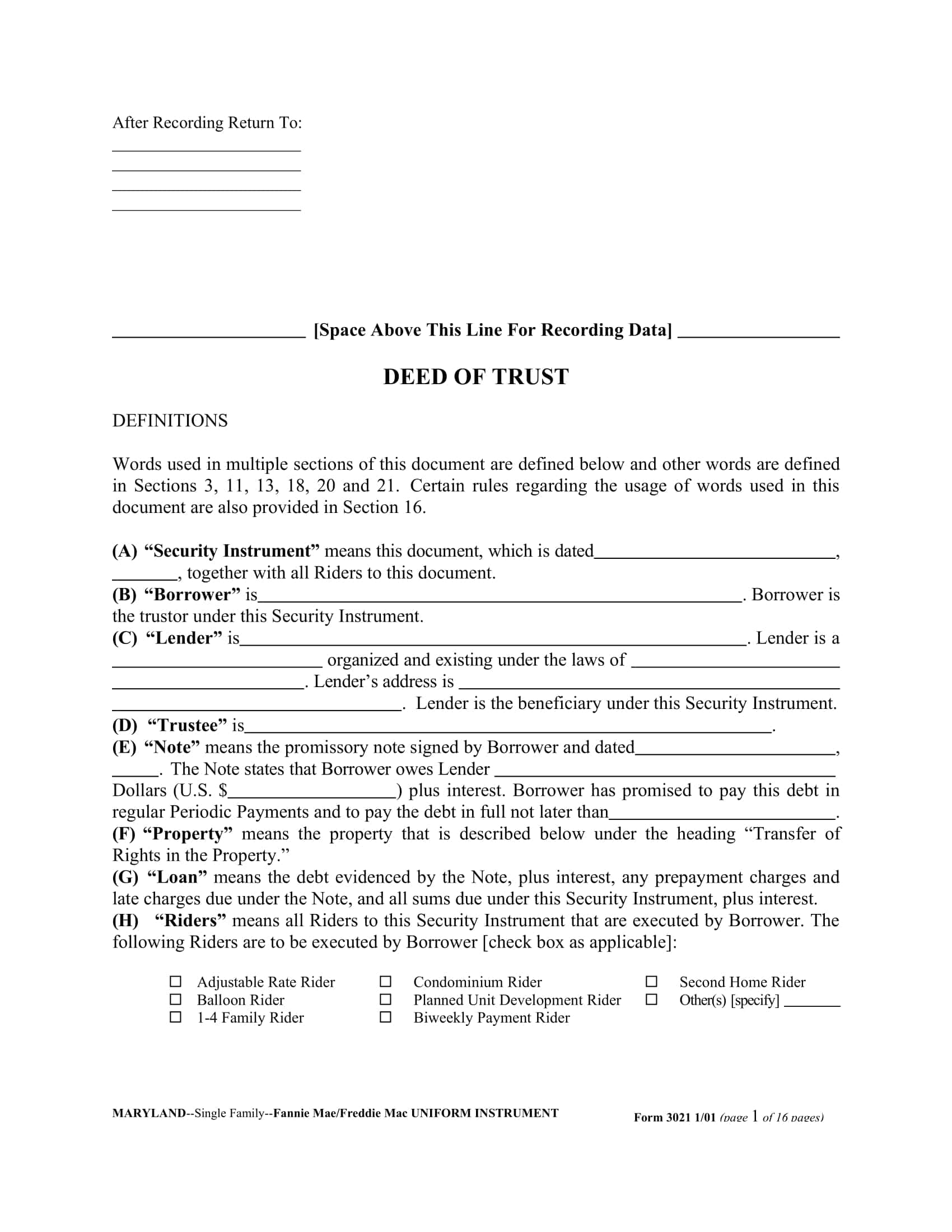 Deed Of Trust Form Deed Of Trust Form