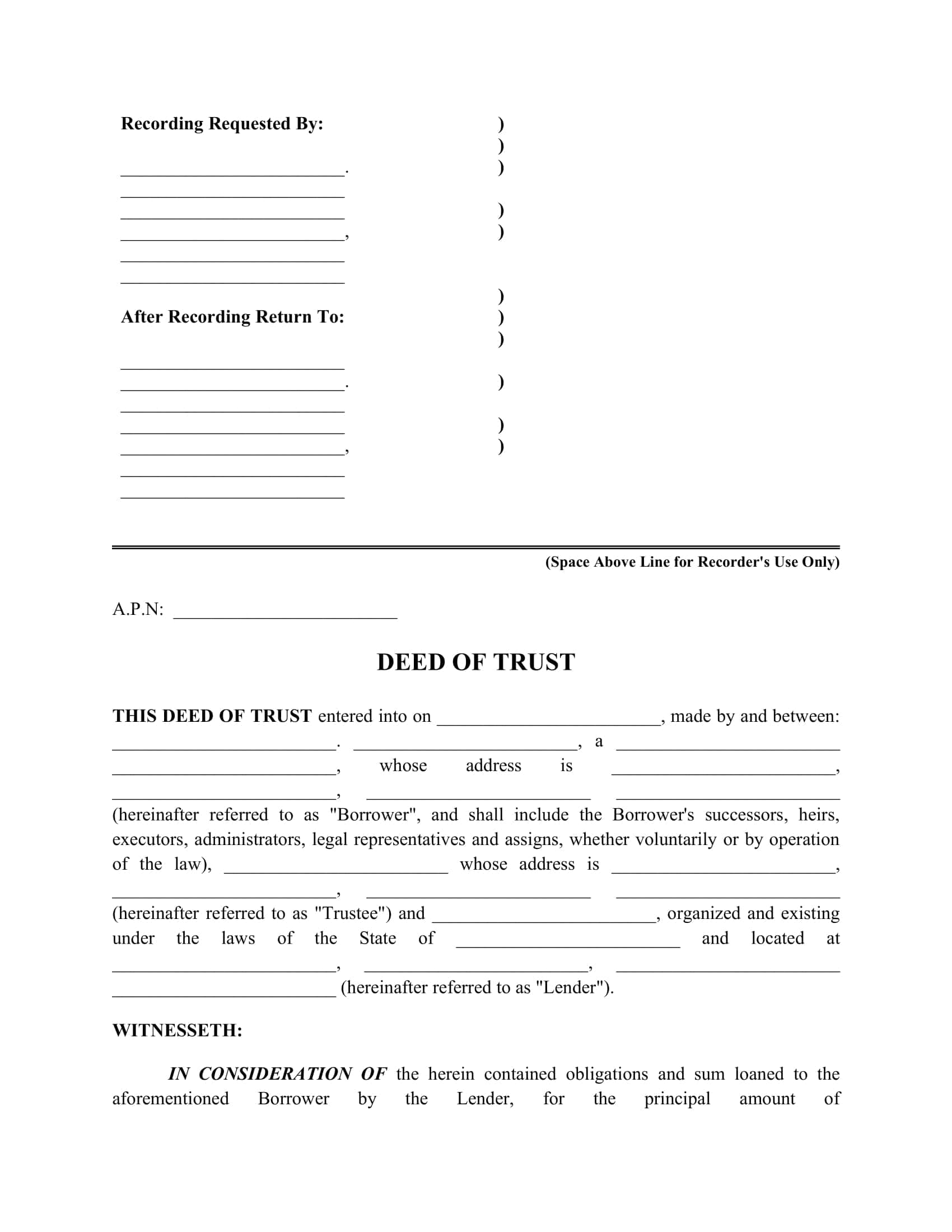 Deed Of Trust Template Deed Of Trust Template