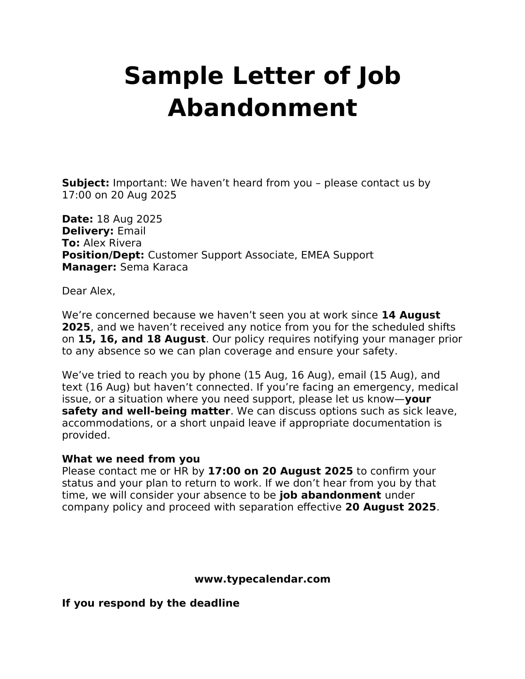 Editable Job Abandonment Letter Word Editable Job Abandonment Letter Word