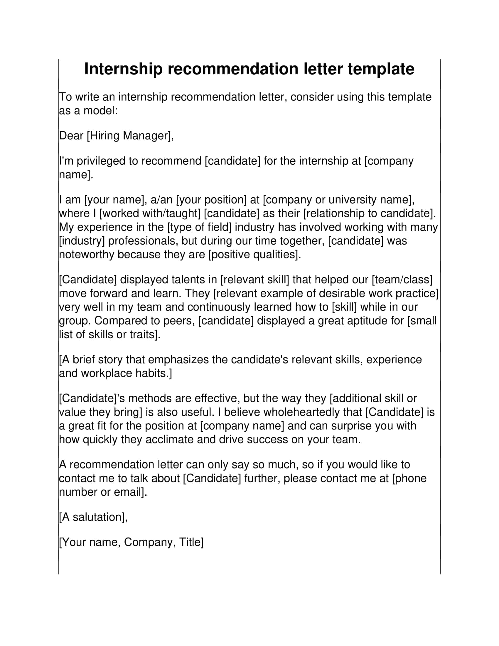 Editable Recommendation Letters For Internship Editable Recommendation Letters For Internship