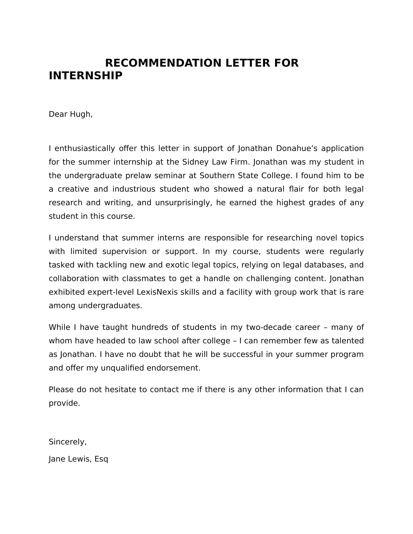 Example Download Recommendation Letters For Internship Example Download Recommendation Letters For Internship