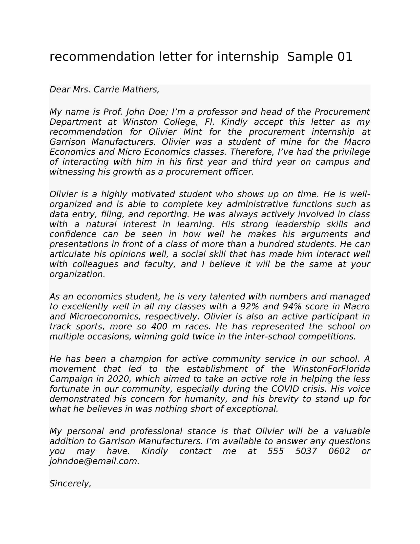 Example Editable Recommendation Letters For Internship Example Editable Recommendation Letters For Internship