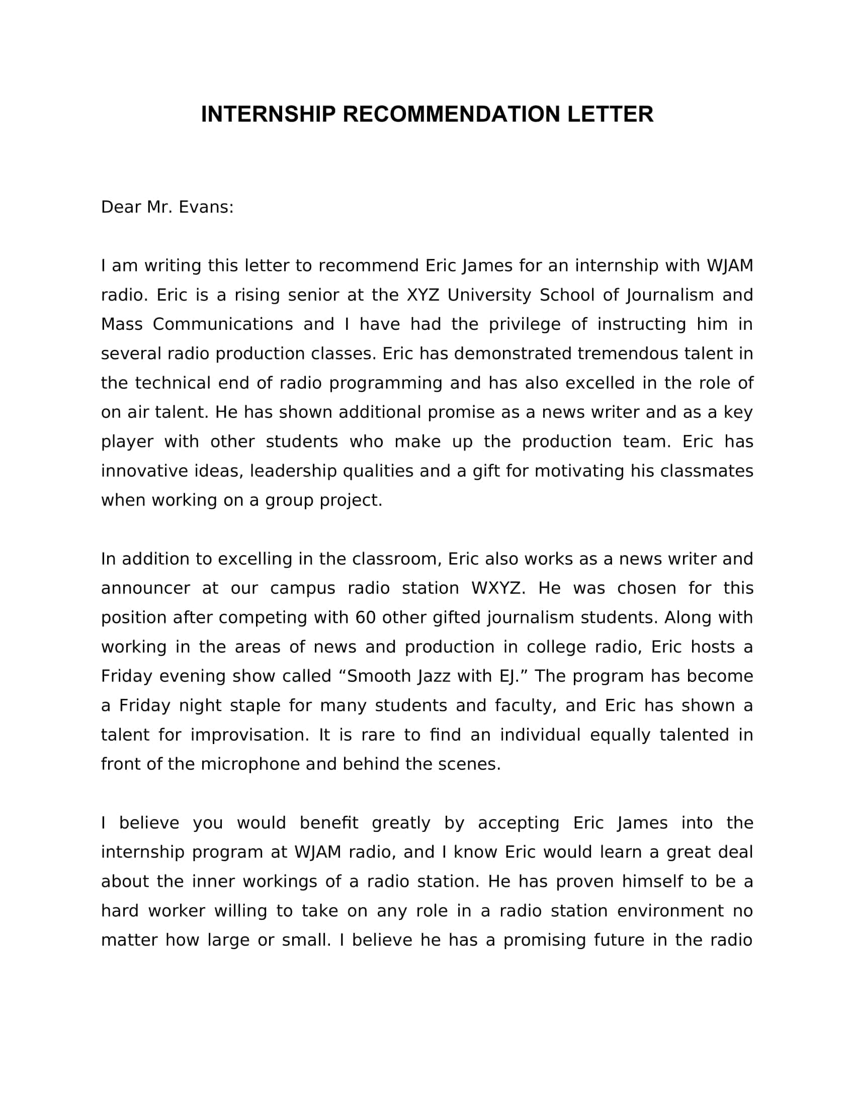 Example Fillable Recommendation Letters For Internship Example Fillable Recommendation Letters For Internship