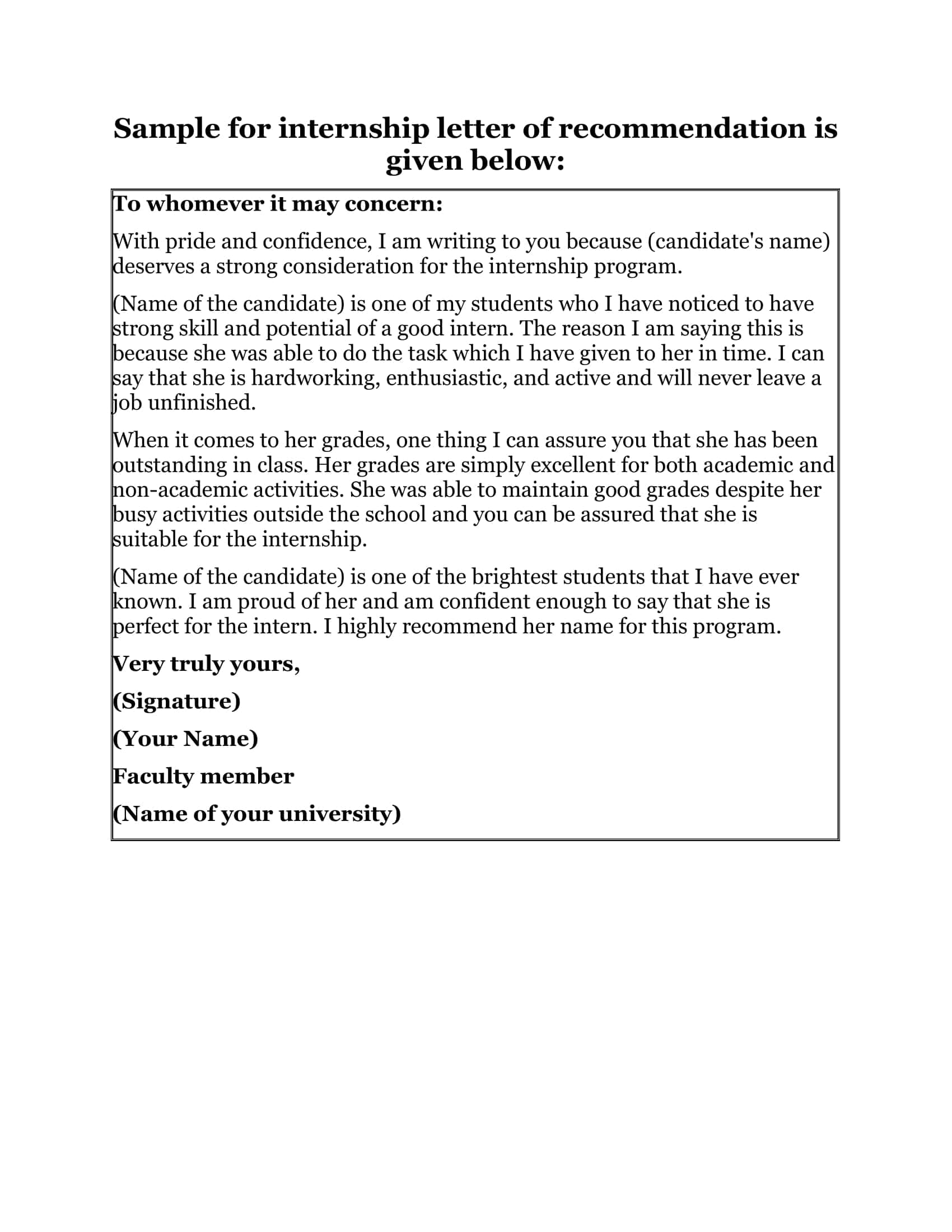 Example Free Recommendation Letters For Internship Example Free Recommendation Letters For Internship