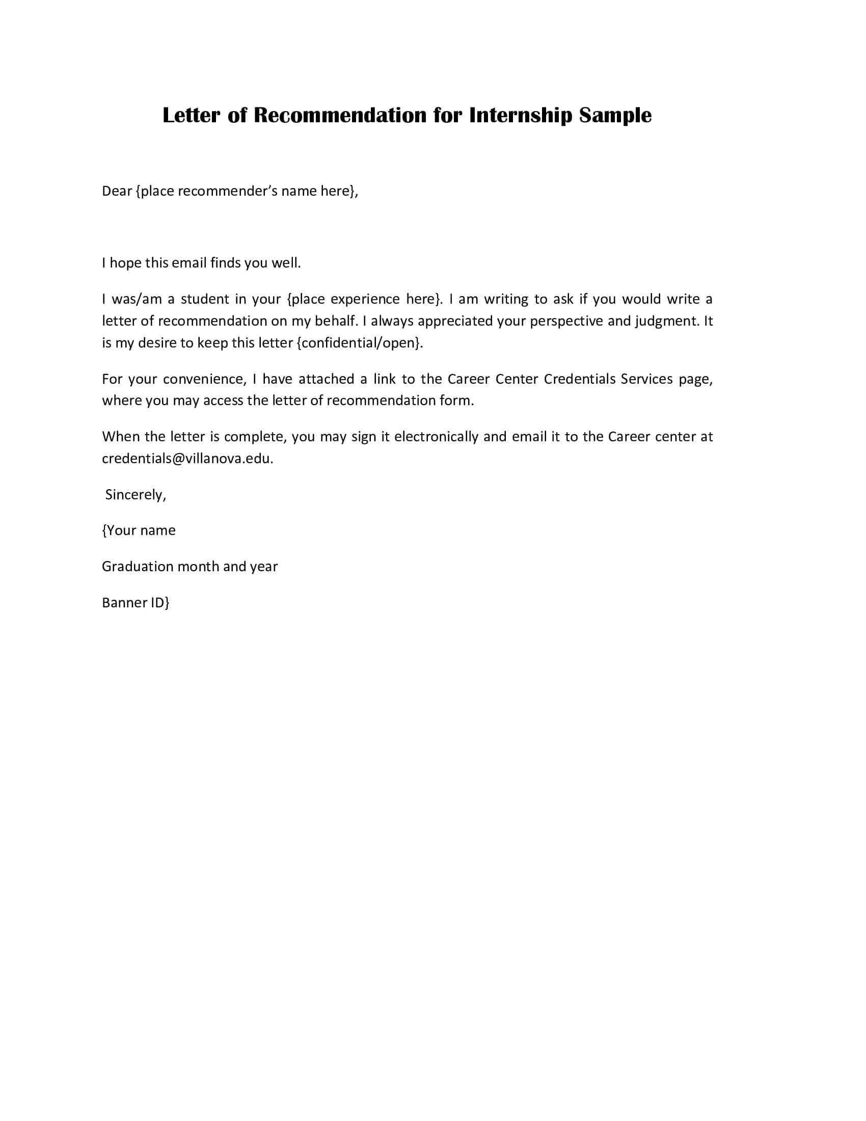 Example Recommendation Letters For Internship Example Recommendation Letters For Internship