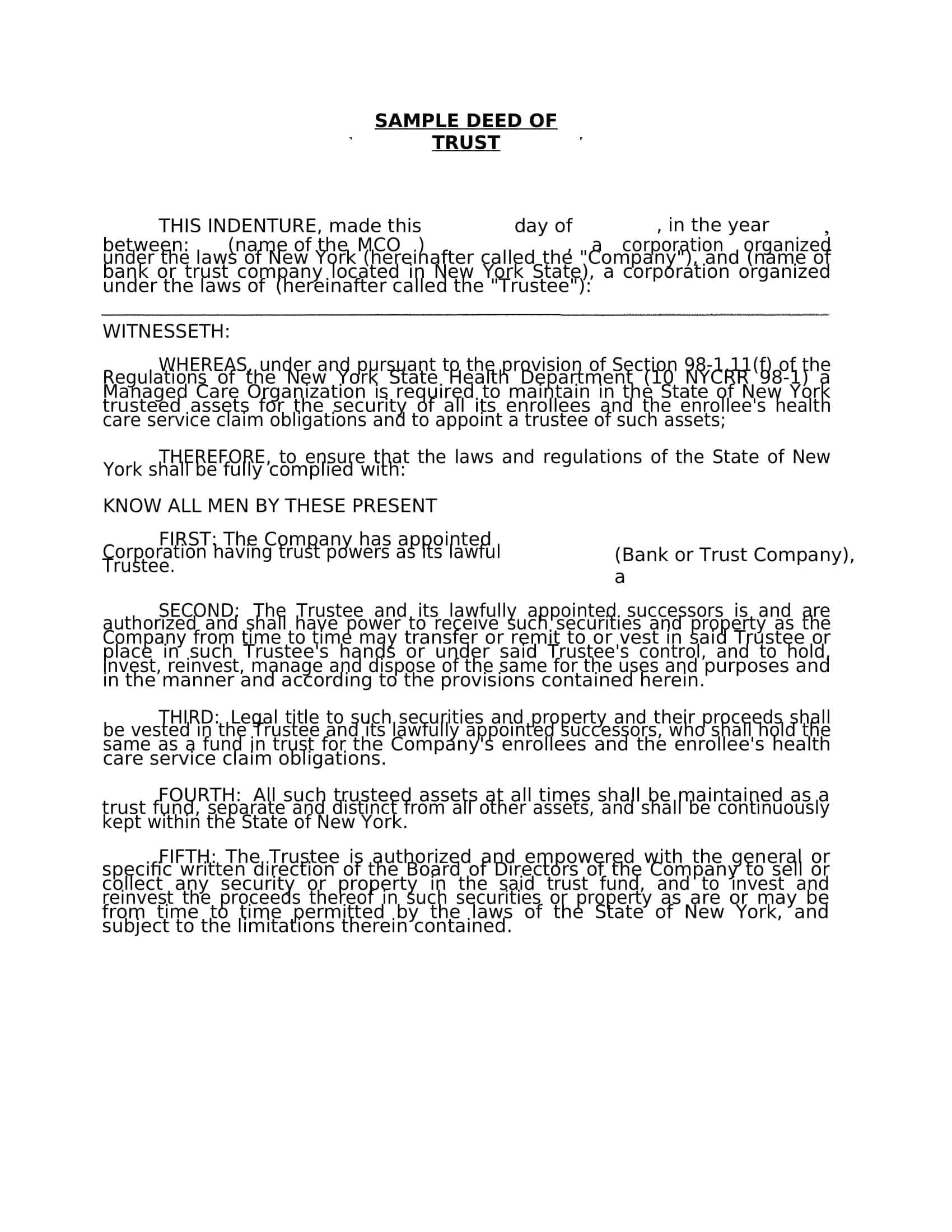 Fillable Blank Deed Of Trust Form Fillable Blank Deed Of Trust Form