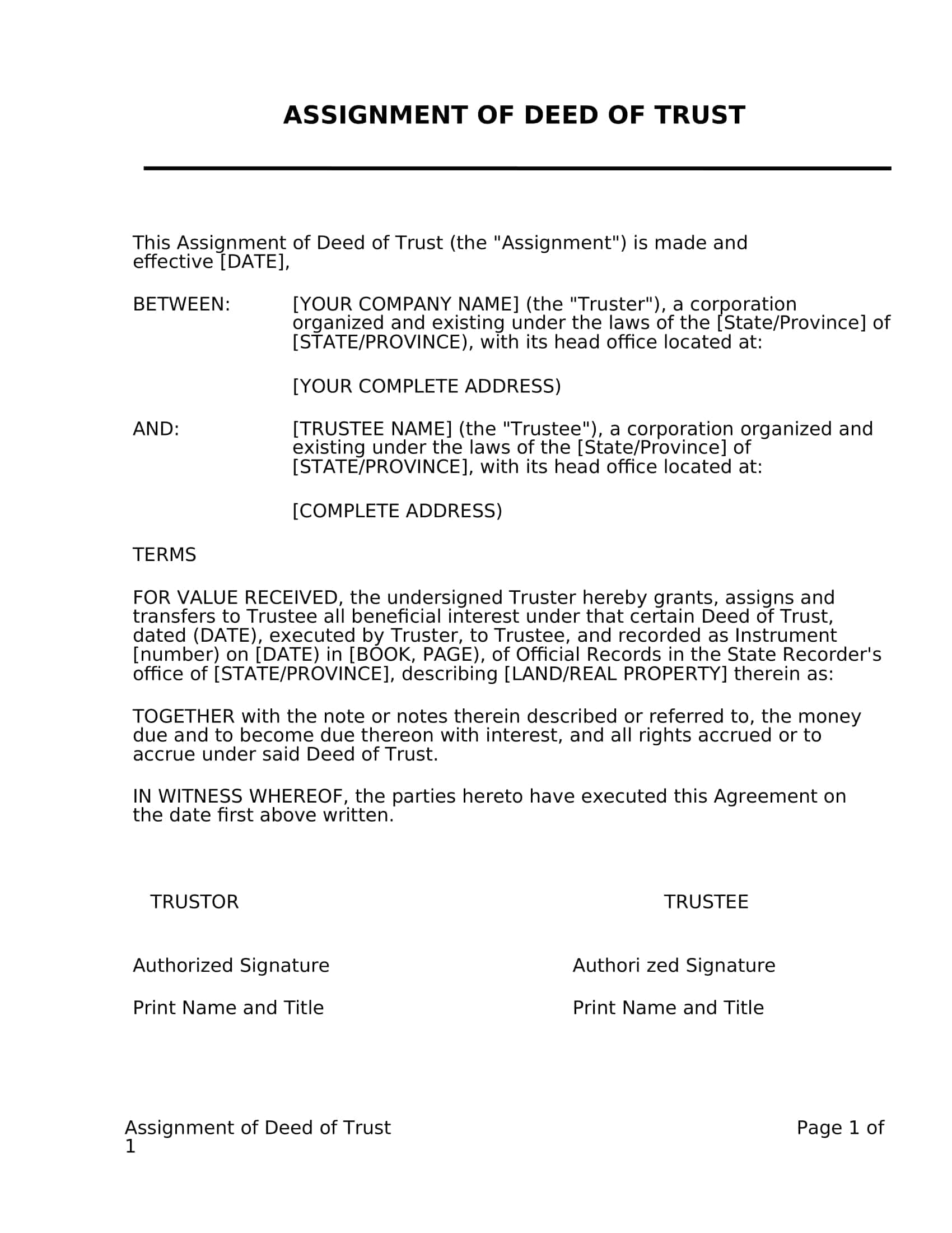 Fillable Deed Of Trust Template Fillable Deed Of Trust Template