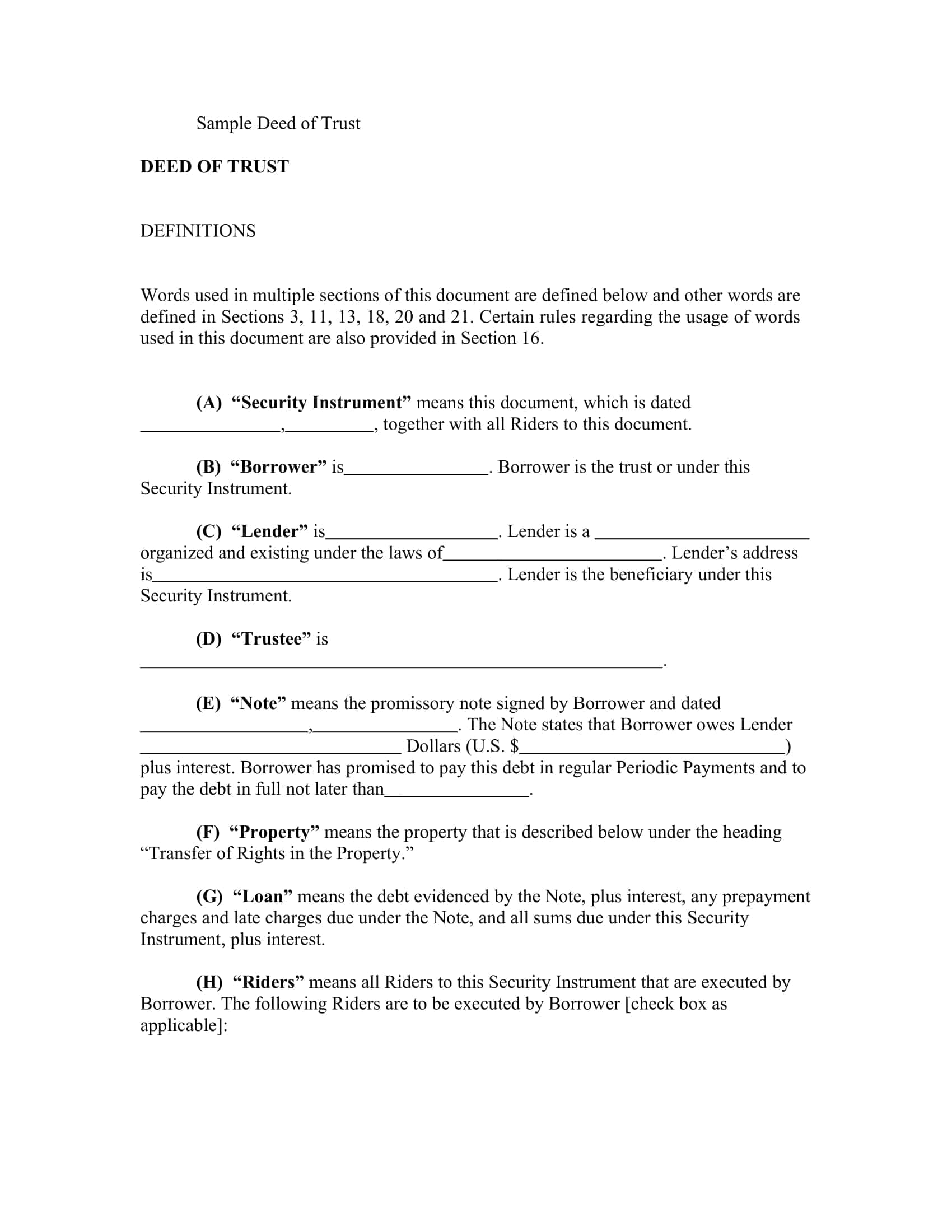 Fillable Editable Deed Of Trust Form Fillable Editable Deed Of Trust Form