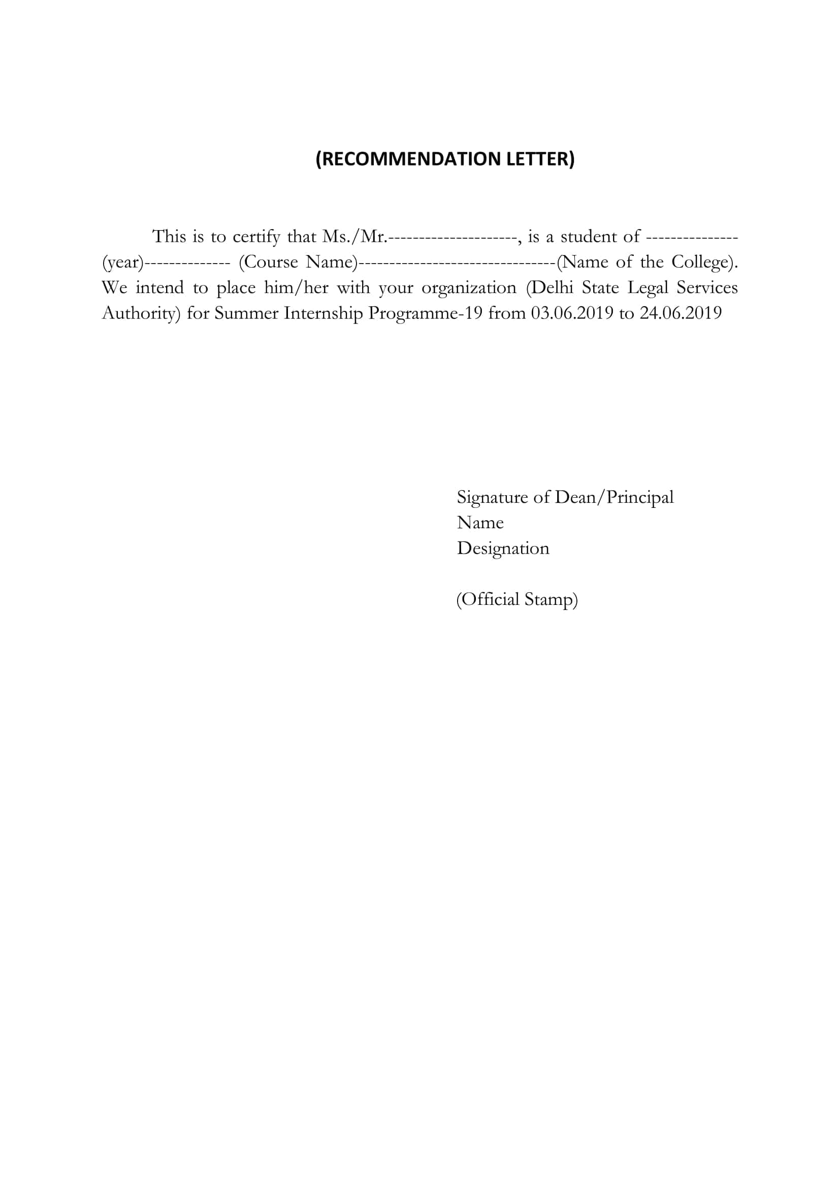 Fillable Recommendation Letters For Internship Fillable Recommendation Letters For Internship