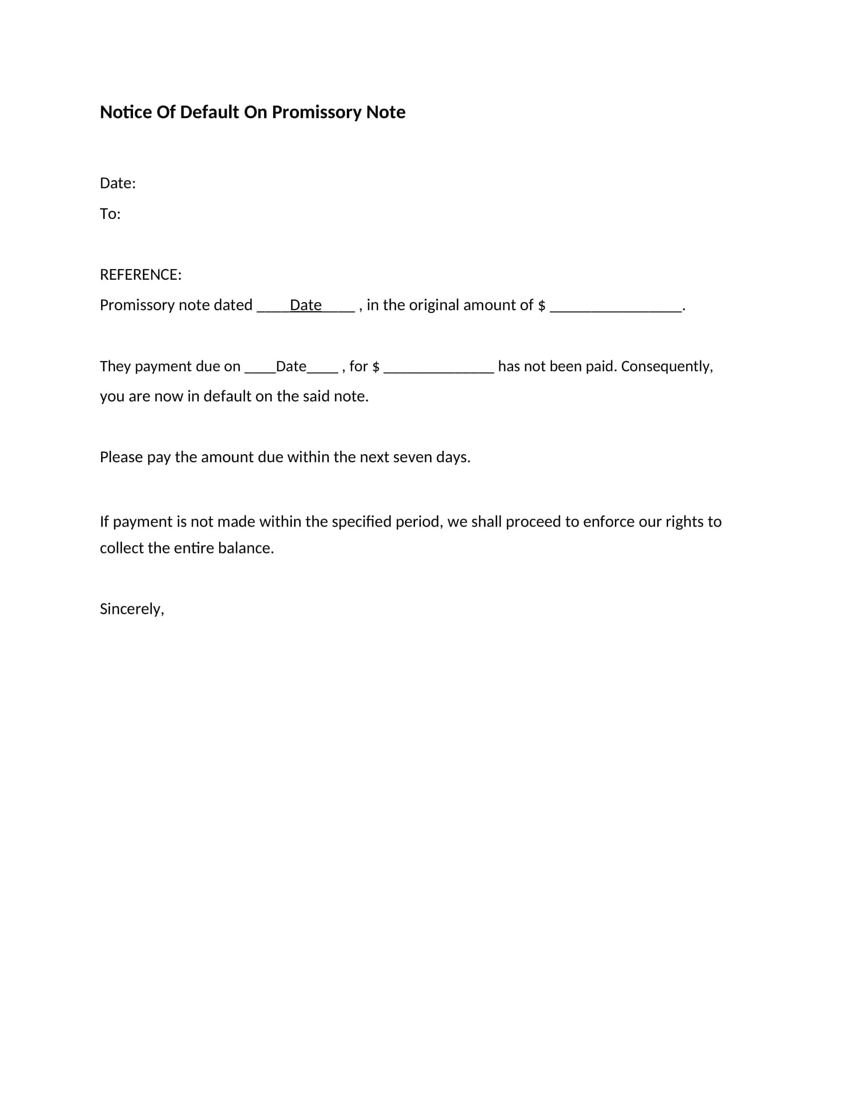 Form Notice Of Default Form Notice Of Default