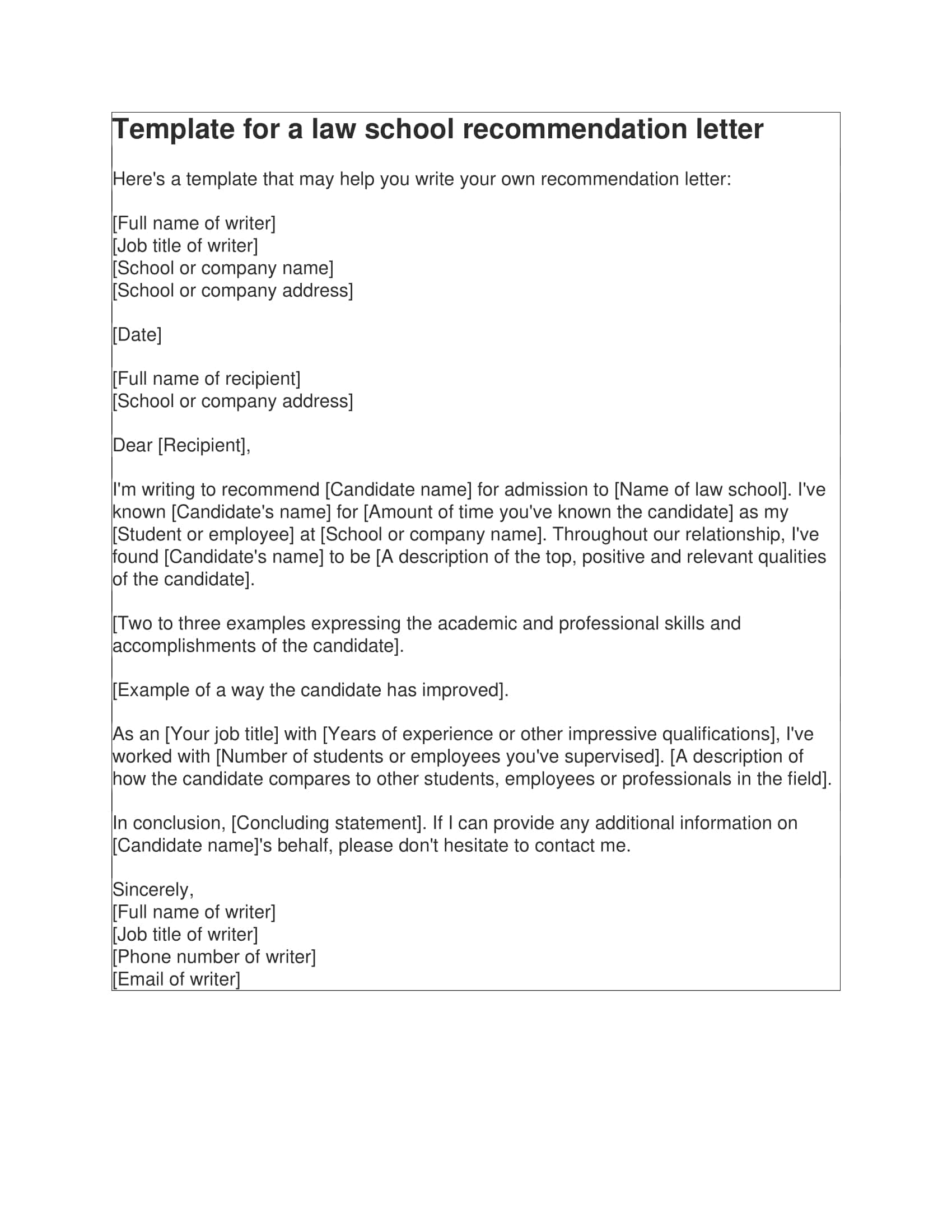 Free For Law School Letter Of Recommendation Free For Law School Letter Of Recommendation