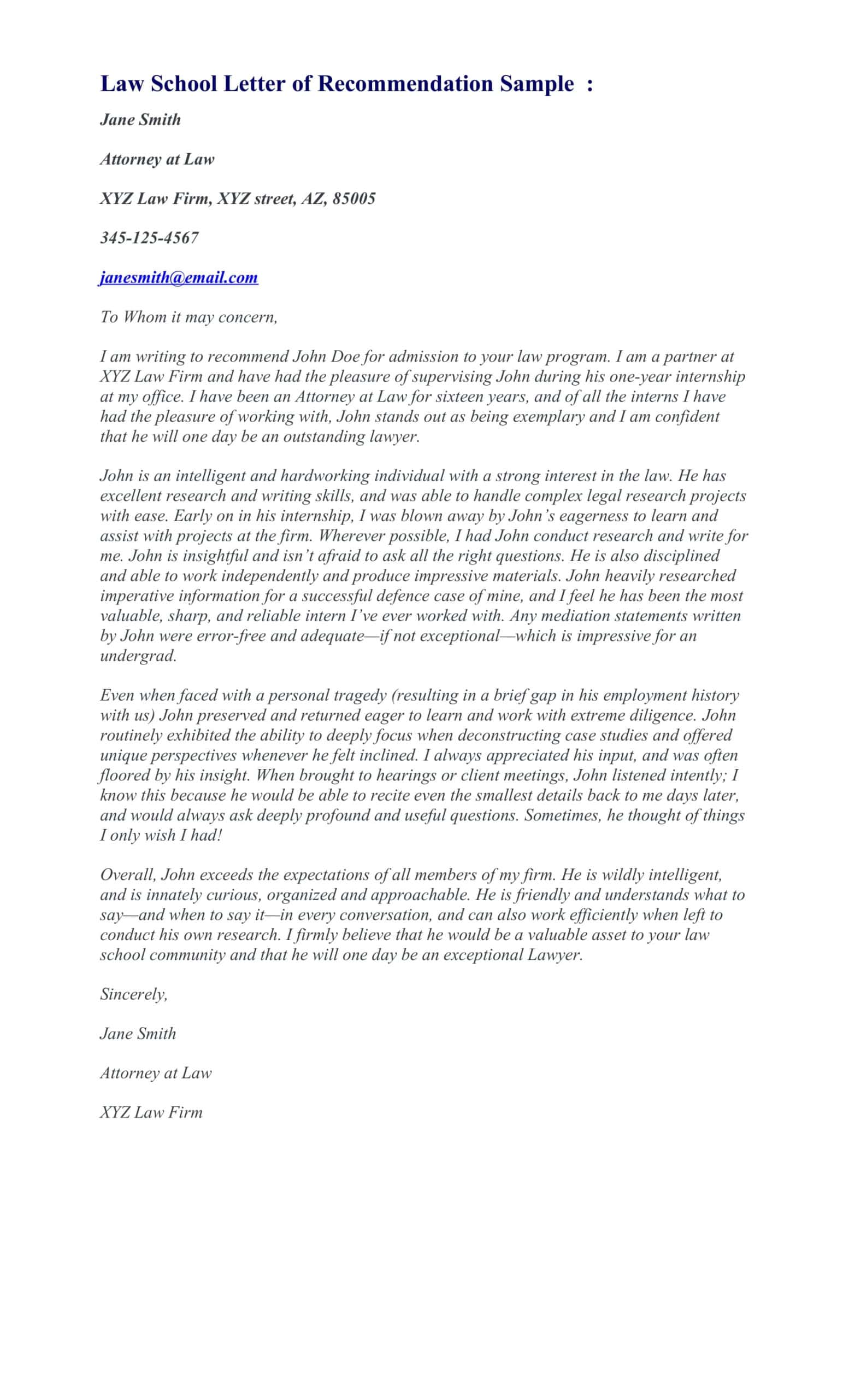 Free Law School Letter Of Recommendation Free Law School Letter Of Recommendation