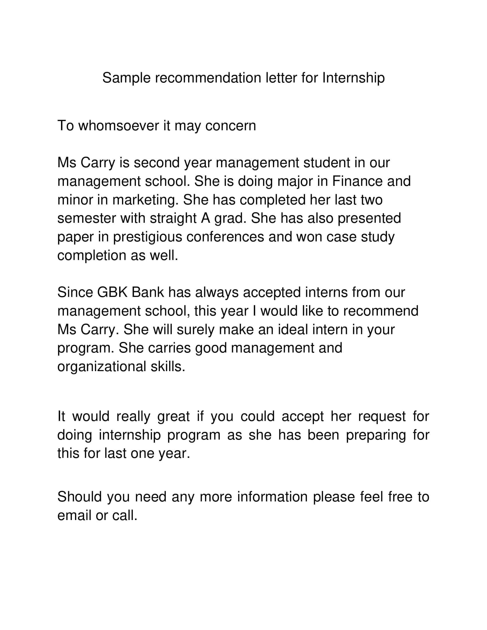 Free Word Recommendation Letters For Internship Free Word Recommendation Letters For Internship