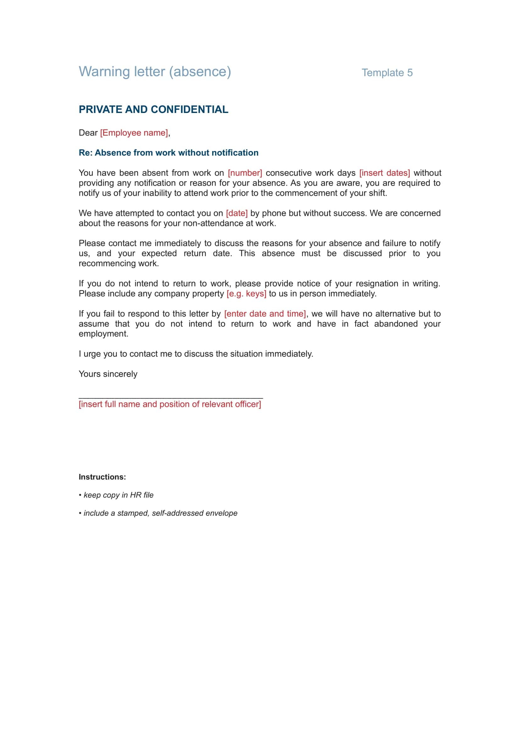 Job Abandonment Letter Blank Fillable Job Abandonment Letter Blank Fillable