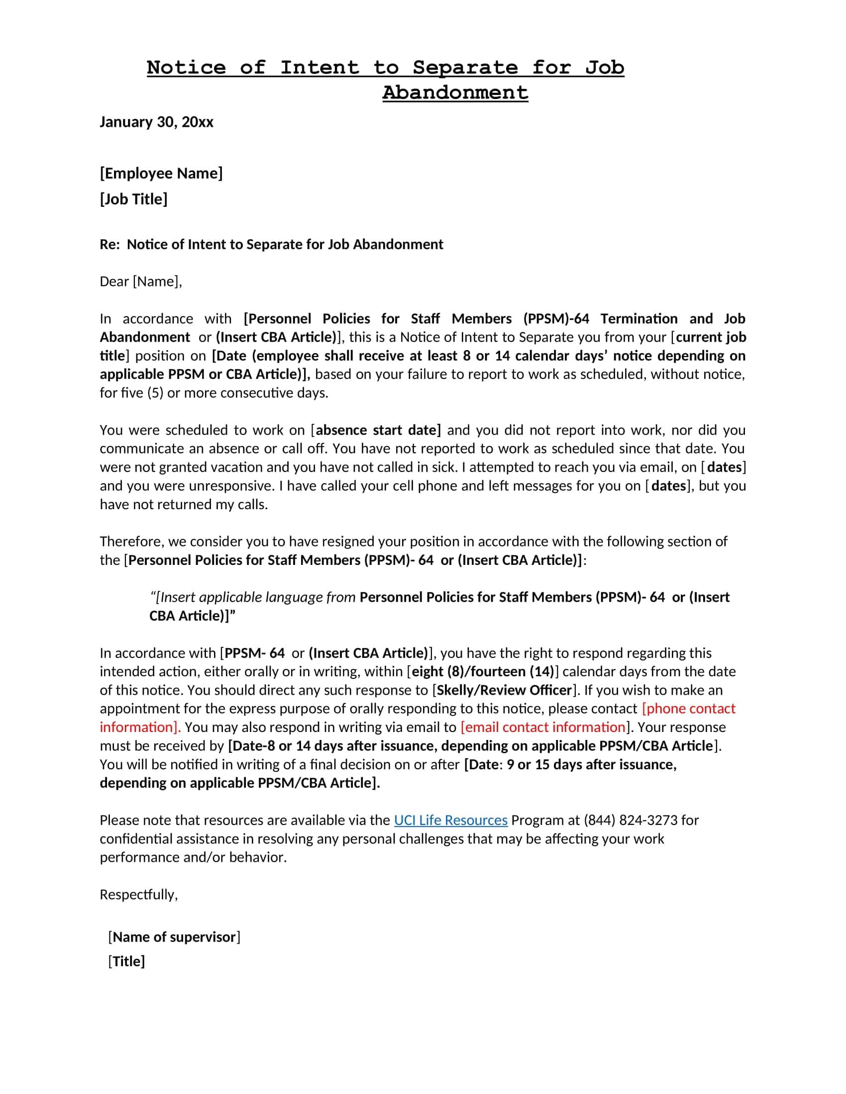 Job Abandonment Letter Blank Job Abandonment Letter Blank