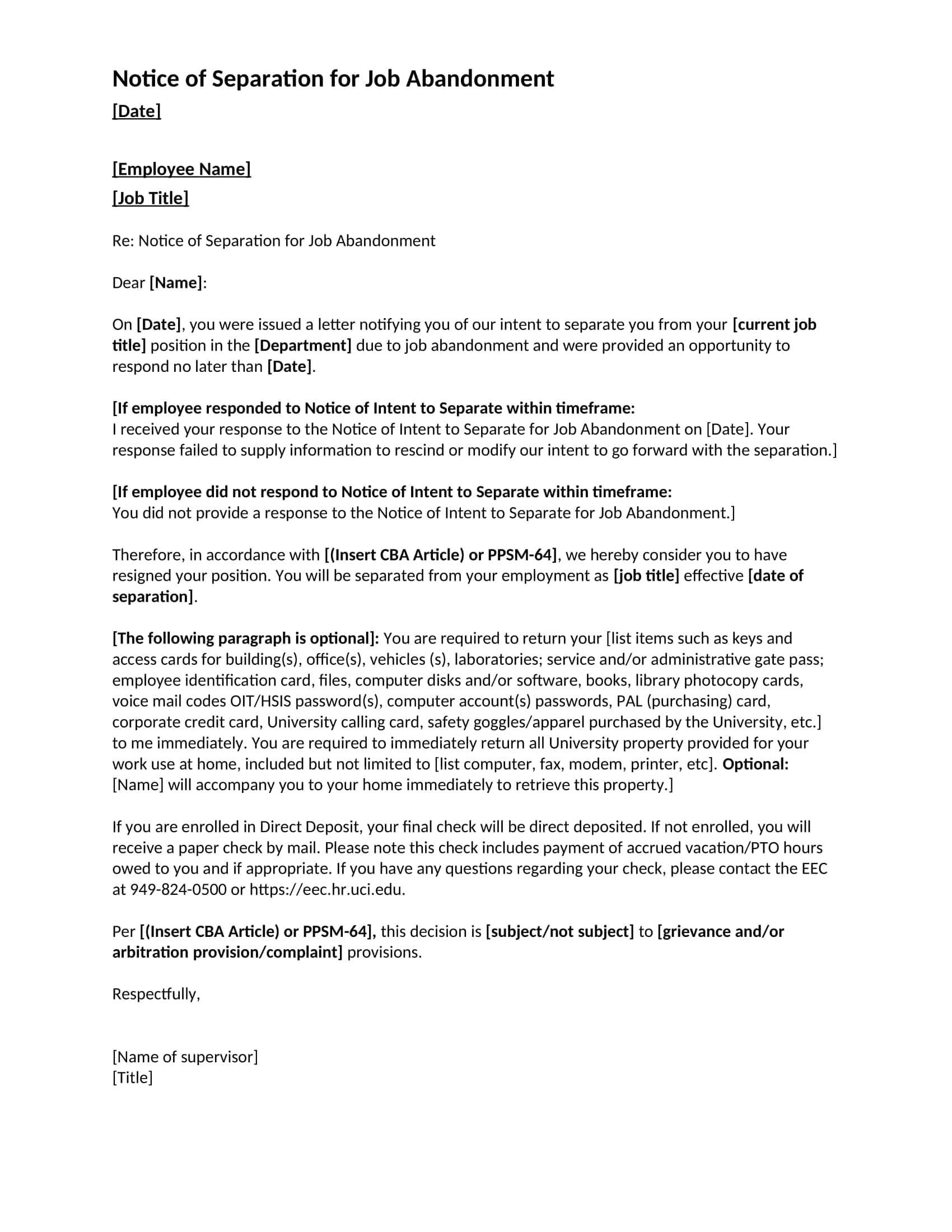 Job Abandonment Letter Downloadable Job Abandonment Letter Downloadable