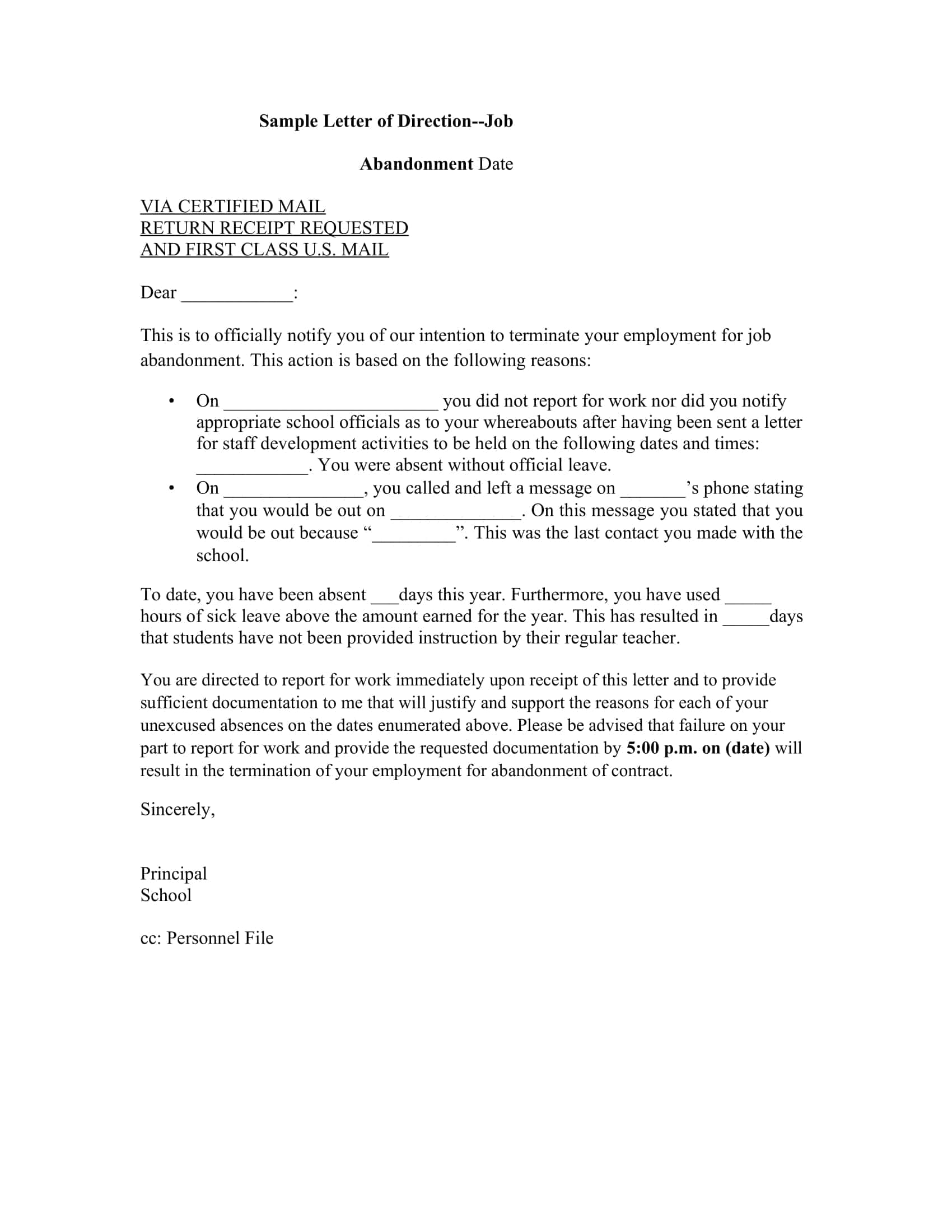 Job Abandonment Letter Editable Fillable Job Abandonment Letter Editable Fillable